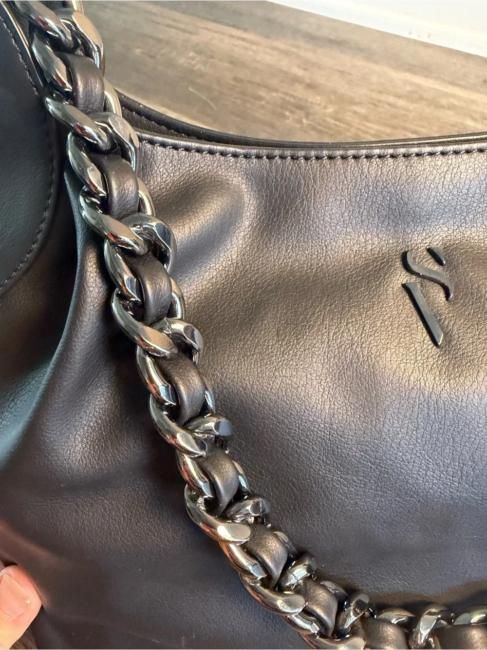 Simply Vera Vera Wang Black Shoulder Bag with Gunmetal Chain
